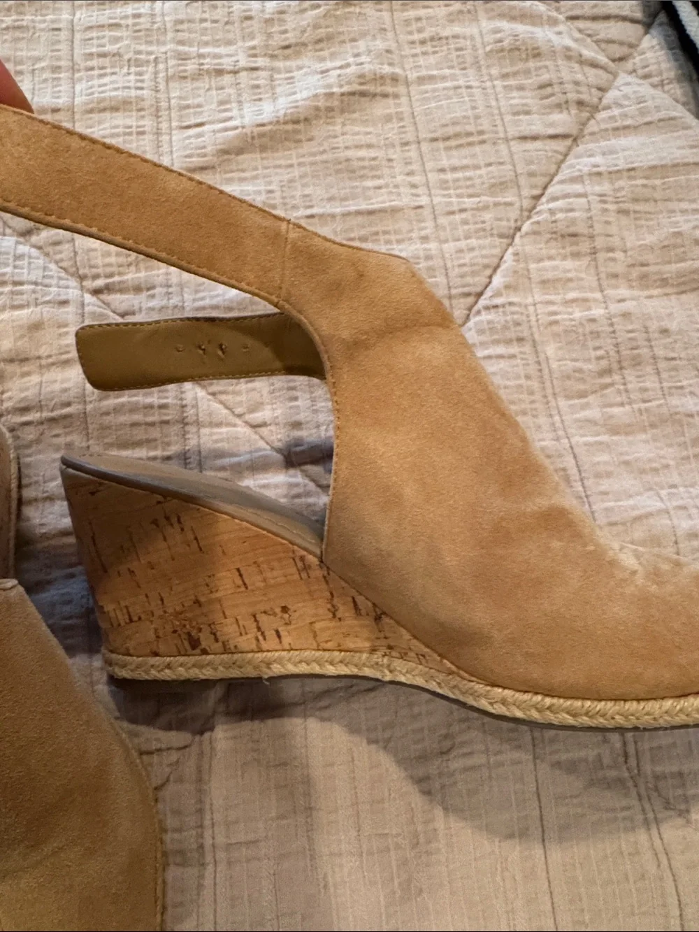 Franco Sarto Tan Suede Open-Toe Wedge
